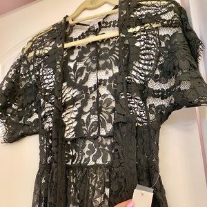 Black lace beach cover up or kimono
